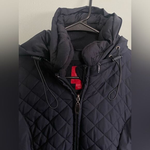 Esprit Navy Long Line Quilted Spring Jacket Zipped in Hood Sz S - Picture 4 of 8